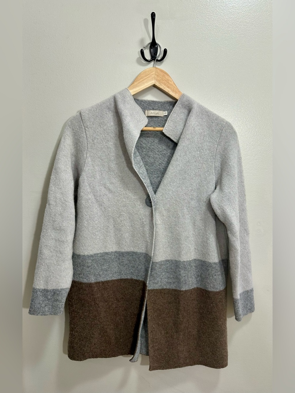 Aida Wool Blend Gray and Brown Colorblock Button Cardigan Anthropology XS
